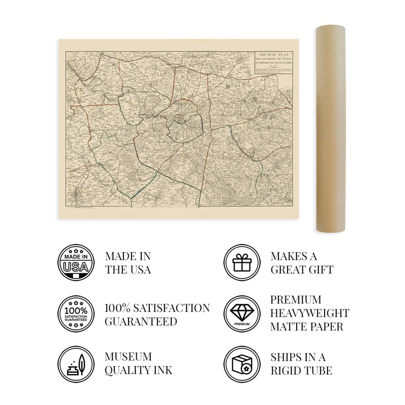 " 1811 Paris City Map ",  24" H x 36" W 