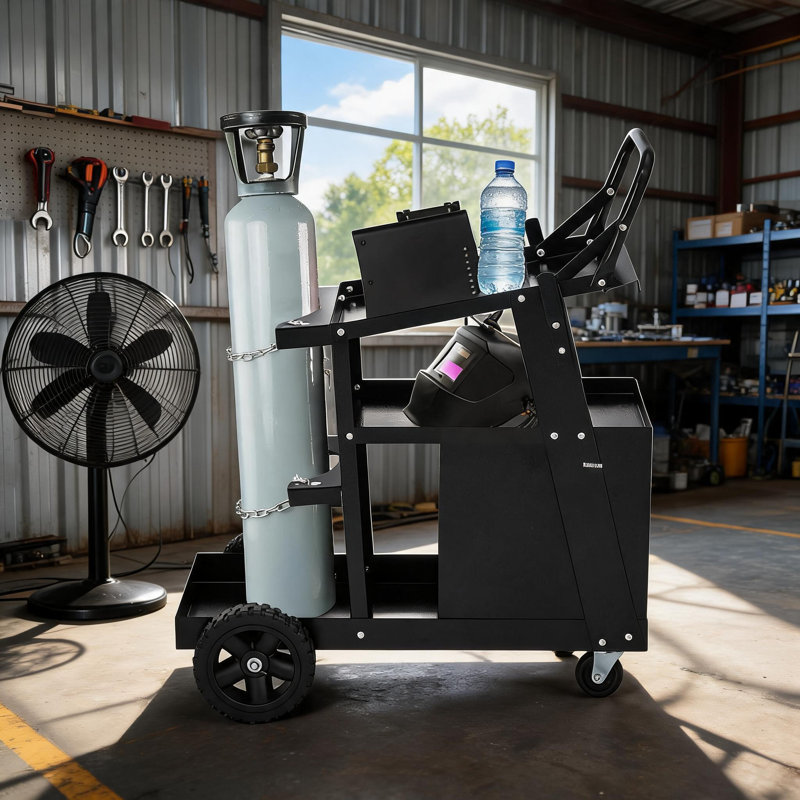 3-Tier Welding Cart with 4 Drawers & Tank Storage, 270 LB Capacity, Heavy Duty Steel Welder Cart for MIG/TIG/Plasma Cutter, Industrial Welding Trolley for Shop Garage