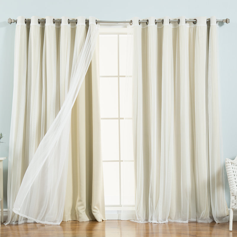 Granados Thermal Room Darkening Sheer and Solid Curtain, Beige, 80" W x 96" L