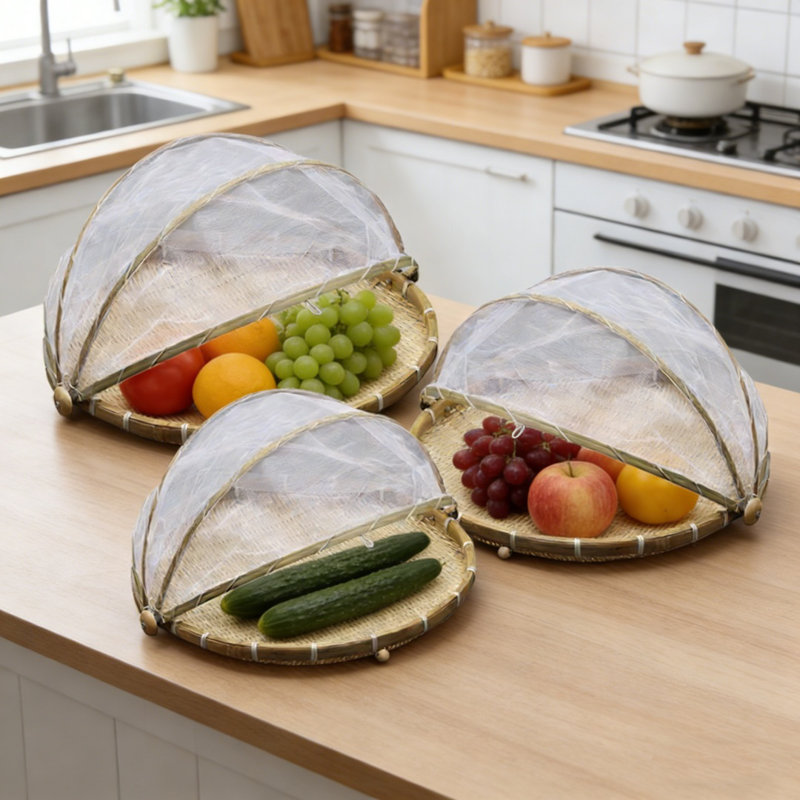 Ensemble de 3 paniers à linge ronds en bambou tissé à la main avec panier à légumes cuit à la vapeur et couvercle pour filet de légumes 11,8 po + 13,7 po + 16 po