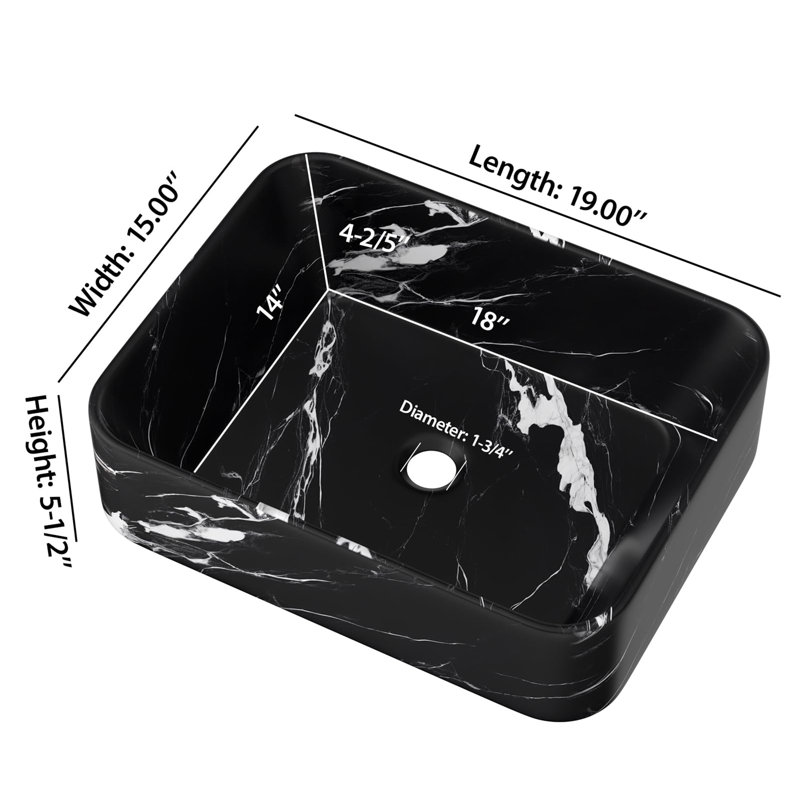 19"x15" Rectangular Vessel Sink, Marble