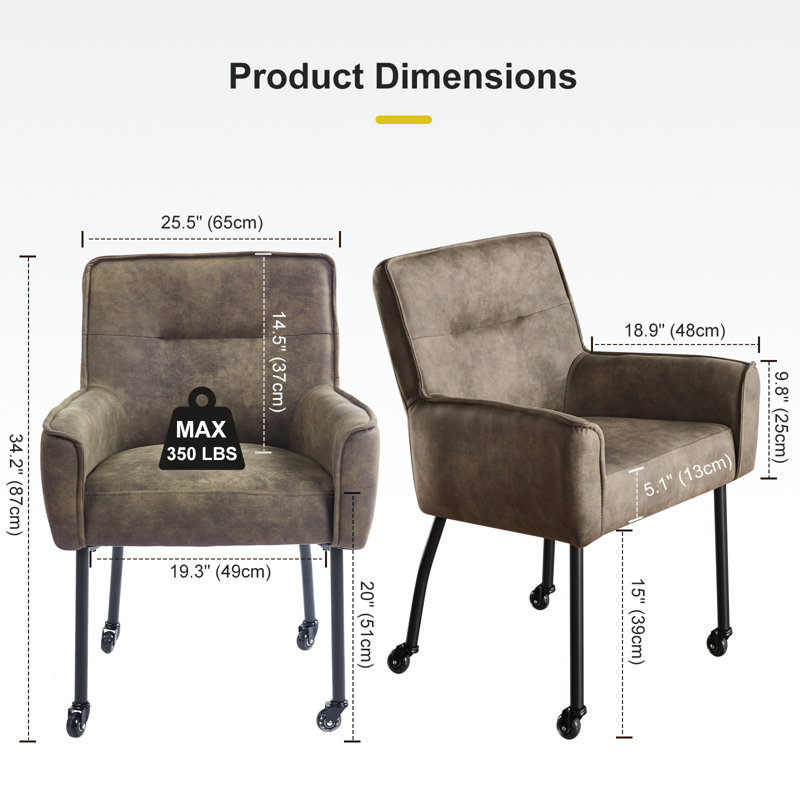 Anya 25.5" Wide Upholstered Armchair with Casters for Dining or Home Office（Set of 2））, Green, 2
