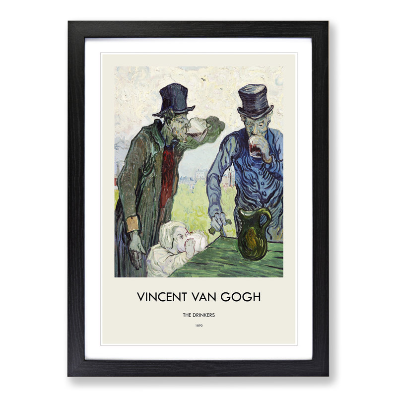 The Drinkers After Daumier by Vincent Van Gogh - Picture Frame Painting, 65cm H x 48cm W x 2cm D, Black Framed