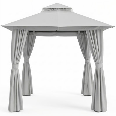 Yardgrace 8 ft. x 8 ft. Soft Top Patio Gazebo with 2-Tier Canopy, Mesh Netting & Privacy Curtains Gray