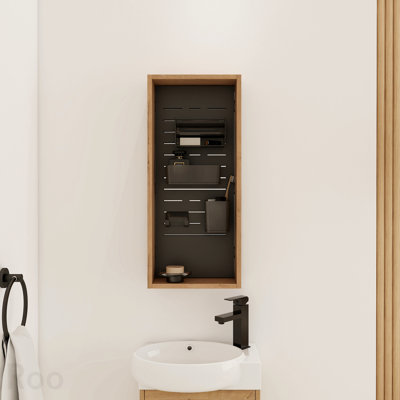 Bathroom Storage - 12'' Wall Mounted Storage Cabinet Without Door, Storage Cabinet With 4 Diy Accessories-Frosted Plastic Bins & Hooks,Plywood(Mc239ei