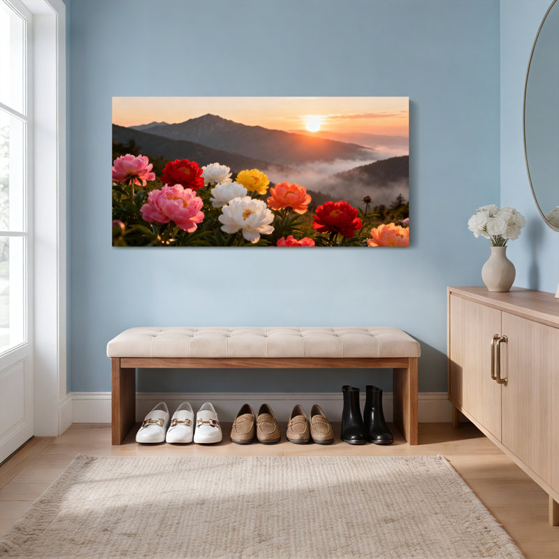«Floral Mountains Sunset», ensemble de 1 reproduction d'art sur toile tendue, H 28 po x l 58 po