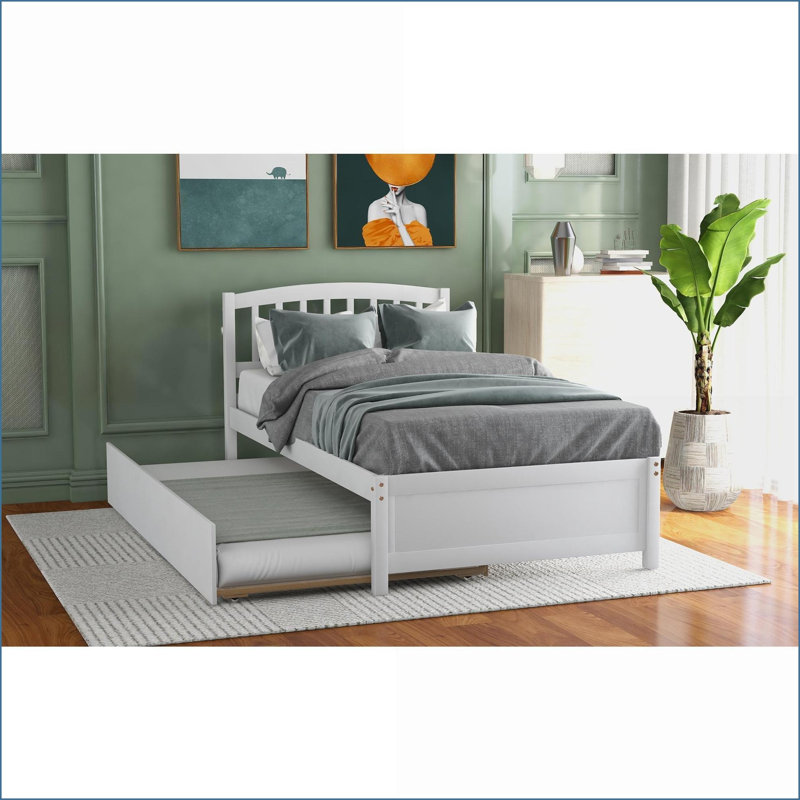 Structure de lit simple en bois de pin avec lit gigogne, sans sommier, blanc pour la chambre à coucher, Blanc
