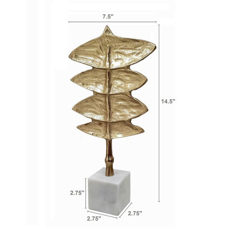 Sculpture Stingray en aluminium à quatre niveaux - 7,5 x 3 x 14,5 po - or / blanc