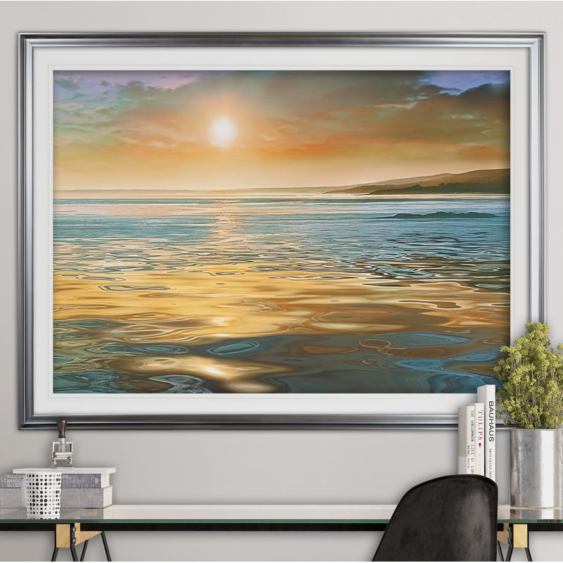 « soirée calme », reproduction de peinture à l’acrylique encadrée, H 30 po x l 40 po x P 1,5 po, Argent