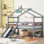 Structure de lit mezzanine basse classique en pin massif gris classique avec échelle coulissante et barrières de sécurité pour chambres d'enfant