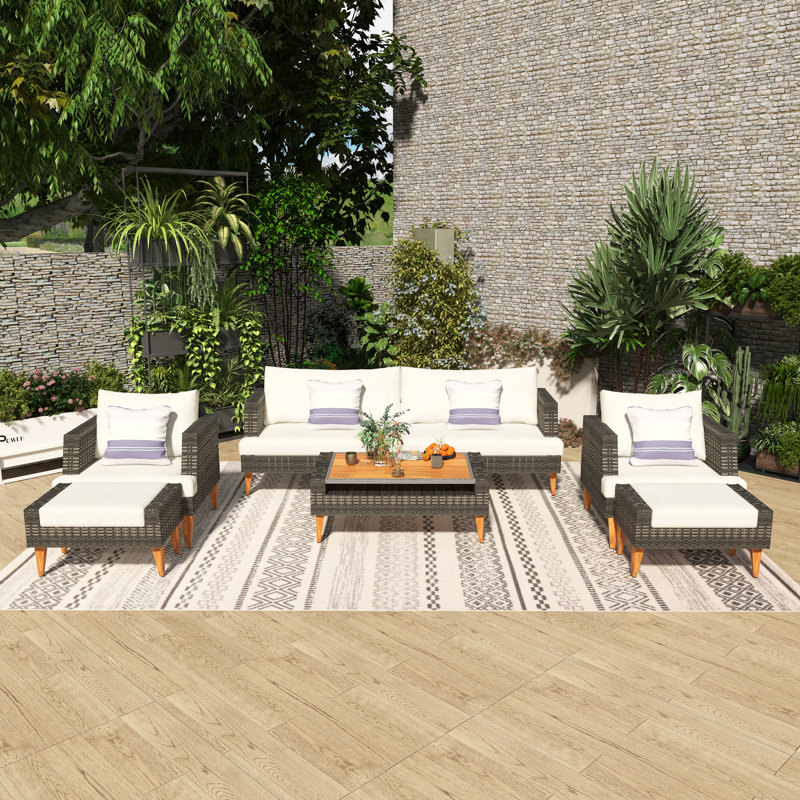 78.6''Wicker Outdoor Patio Sofa Set With Beige Cushions, Gray