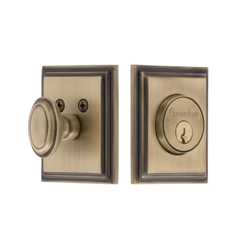 Carre Single Cylinder Deadbolt with Square Rosette, 2.75", Vintage Brass