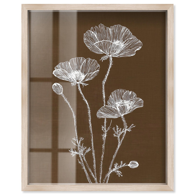 «White Poppy II Shadowbox Print Boho Rustic Wall Art» par Art Remedy, cadre blond, 30 x 36, H 37 po x l 31 po, Cadre blond