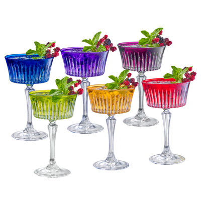 Verres à champagne colorés, verres à pied Martini, ensemble de 6 - 8,7 oz