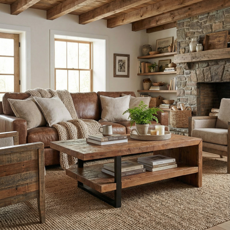 Modern Rustic Solid Wood Coffee Table, 51x23x18