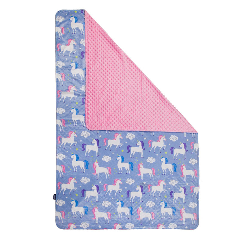 Unicorn Print Pink and Purple Plush Throw Blanket for Kids