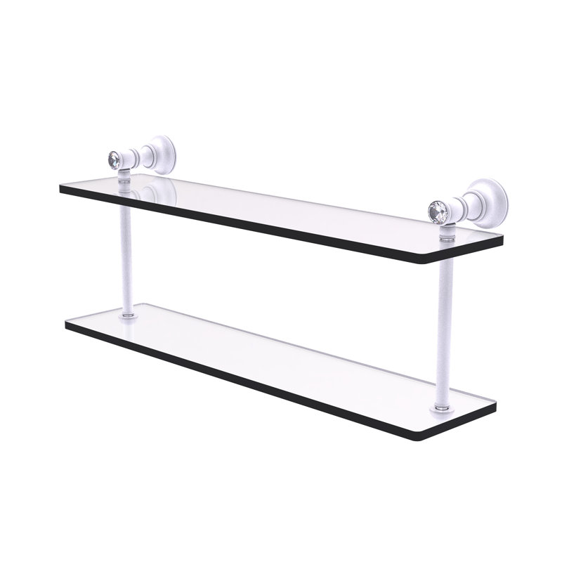 Freyja 2 Piece Glass Tiered Shelf with Towel Bar, Matte White, 5.6" H x 22" W x 9.2" D