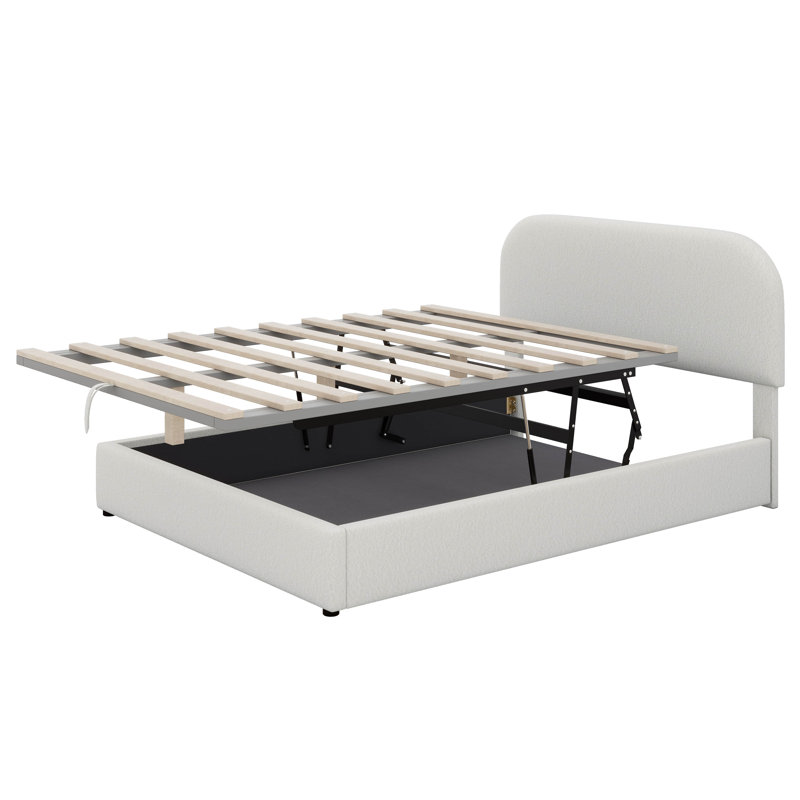 Veonka Full Size Upholstered Platform Bed With Hydraulic Storage System, White