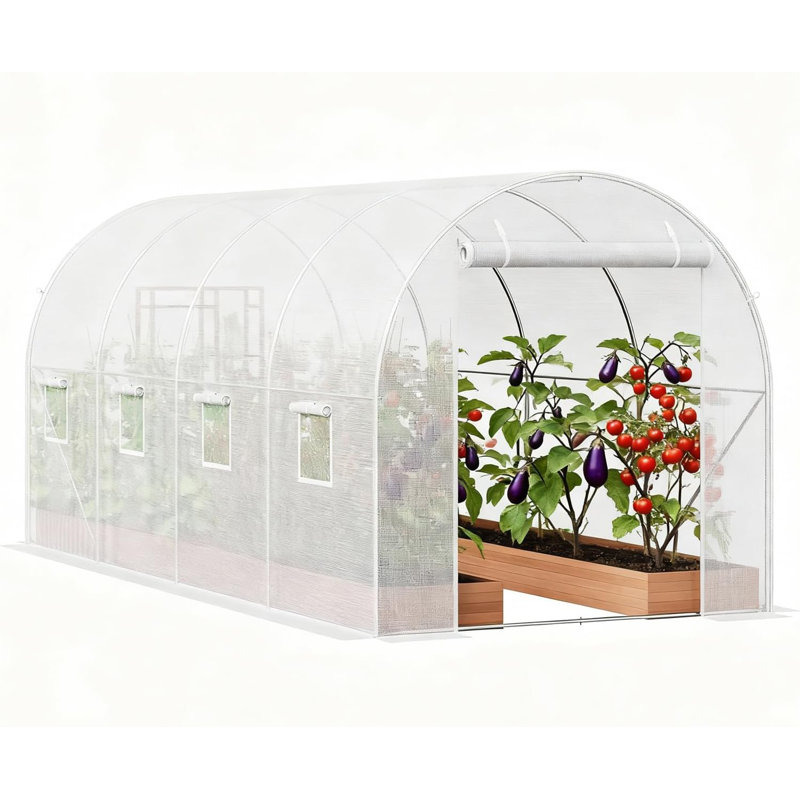 14 Ft Walk-In Tunnel Greenhouse for Outdoors, Hoop Garden Plant Winter Hot House with Galvanized Steel Frame, Mesh Door and Screen Window for Backyard