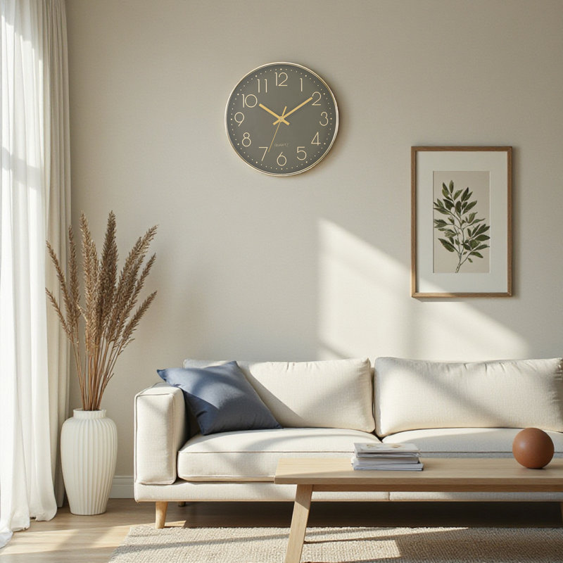 Horloges, horloge murale ronde 12 po, cadran bronze foncé, cadre doré, contemporain, moderne, Bronze