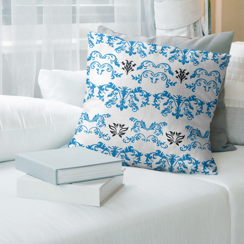 Housse et insert de coussin carré Carolina Football Baroque, Blanc / bleu Carolina / noir, 14 po x 14 po