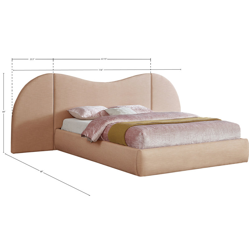 Lit à panneau tapissier Hyrup, Grand, Tan Linen Textured Fabric