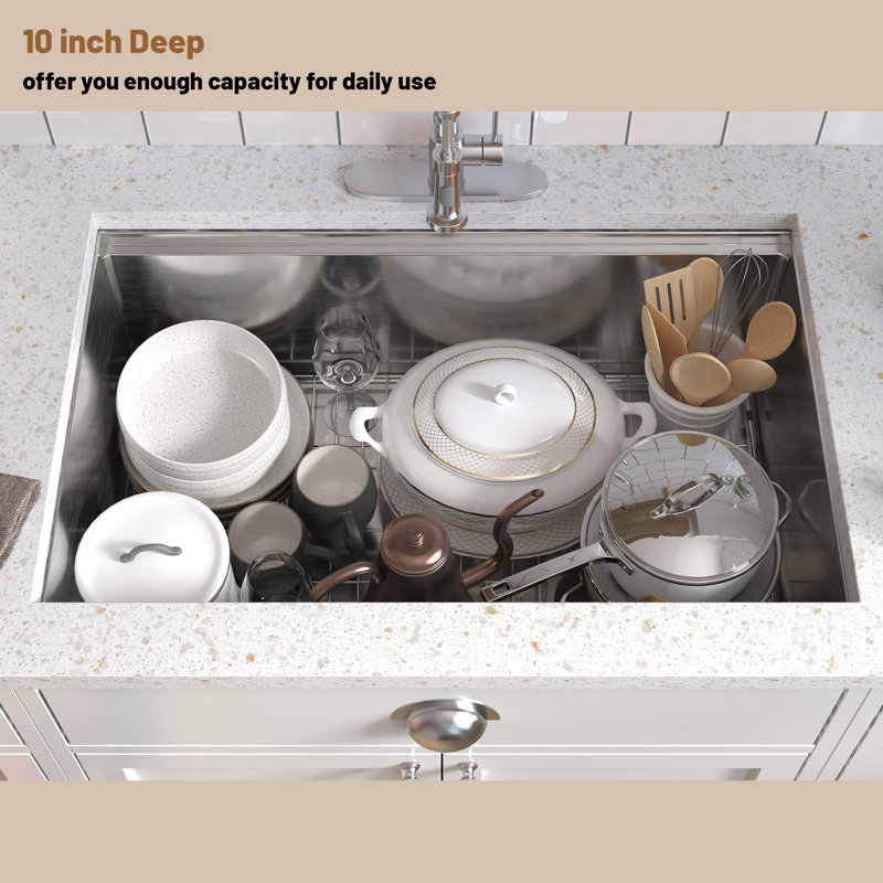 Single Bowl Stainless Steel Kitchen Sink, 10" H x 30" L x 19" W