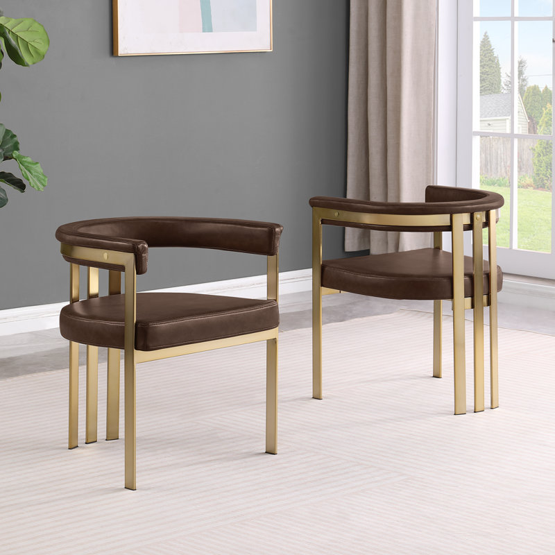 Chaises d'appoint Leathaire avec base en chrome doré mat, Espresso
