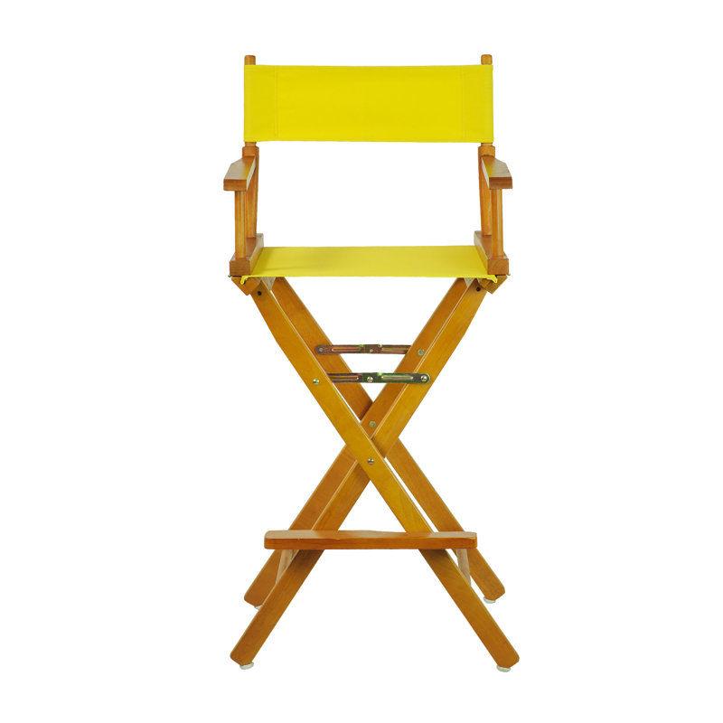 30" Folding Director Chair with Canvas, Yellow, Honey Oak