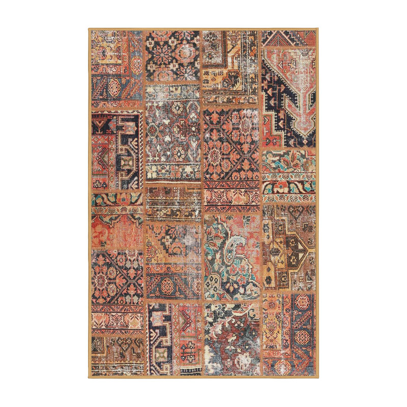 Tapis contemporain orange / brun / rouge, Rectangle 5 pi x 7 pi