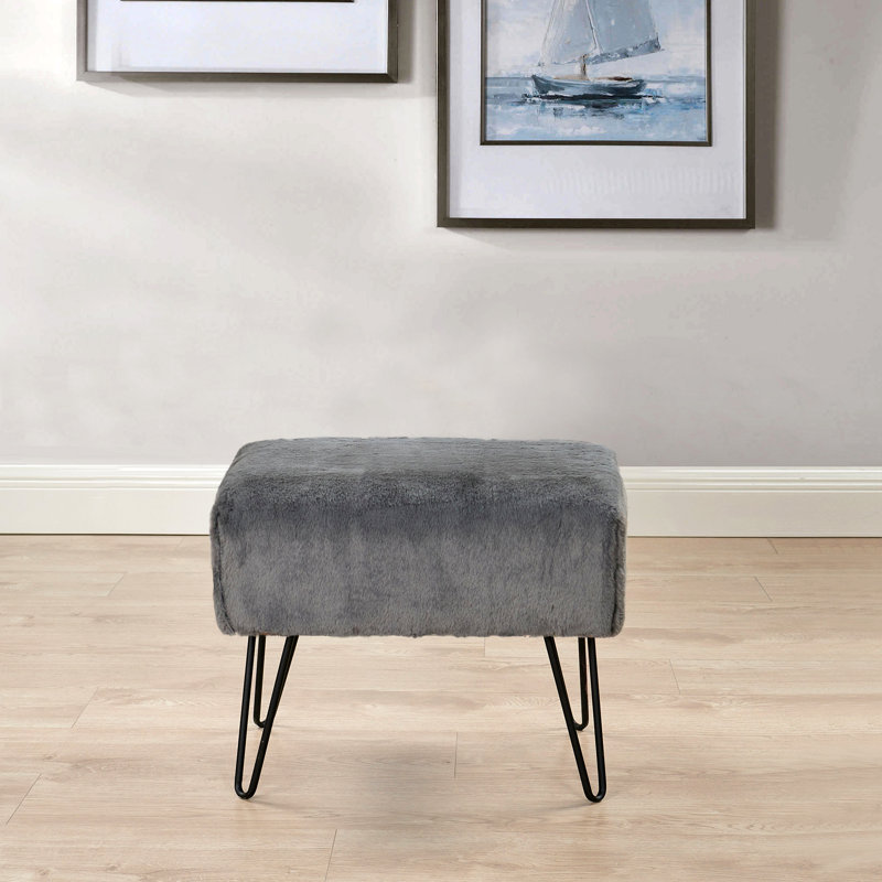 48.3cm Wide Rectangle Solid Colour Standard Ottoman, Grey Faux Fur