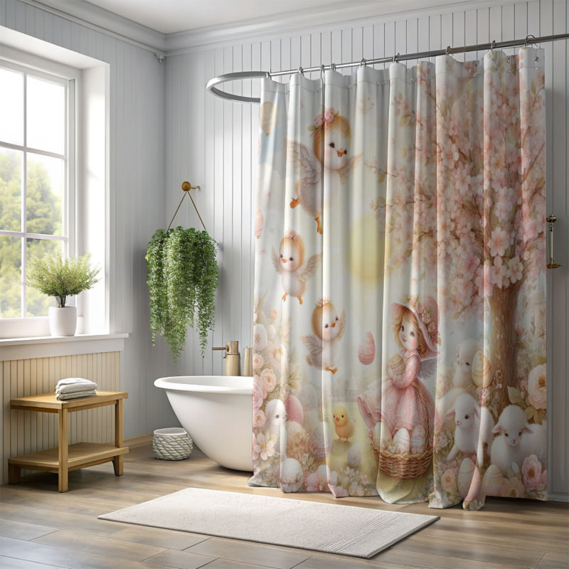 Rideau de douche 1 pièce Adorable Hop, H 74 po x l 71 po