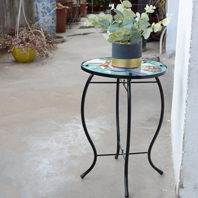 Petite table d'appoint pour l'extérieur, table de bout en métal et en verre pour patio, table à plantes pour le porche, le jardin, la cour et la piscine