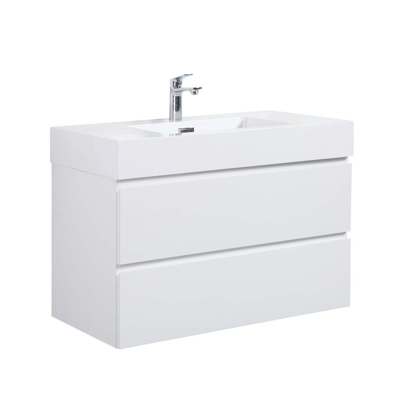 Grand meuble-lavabo mural moderne avec lavabo sans drain et robinet Modern H 25,2 po x l 35,8 po x P 18,1 po