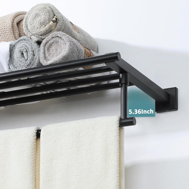 Wall Mounted Required Towel Rack, Matte Black, 5" H x 24" W x 7.82" D