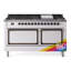 Cuisinière à double combustible de 60 po avec 9 brûleurs scellés, plaque chauffante (porte vitrée) ILVE Nostalgie II Series Noblesse-1528129042-1528129043