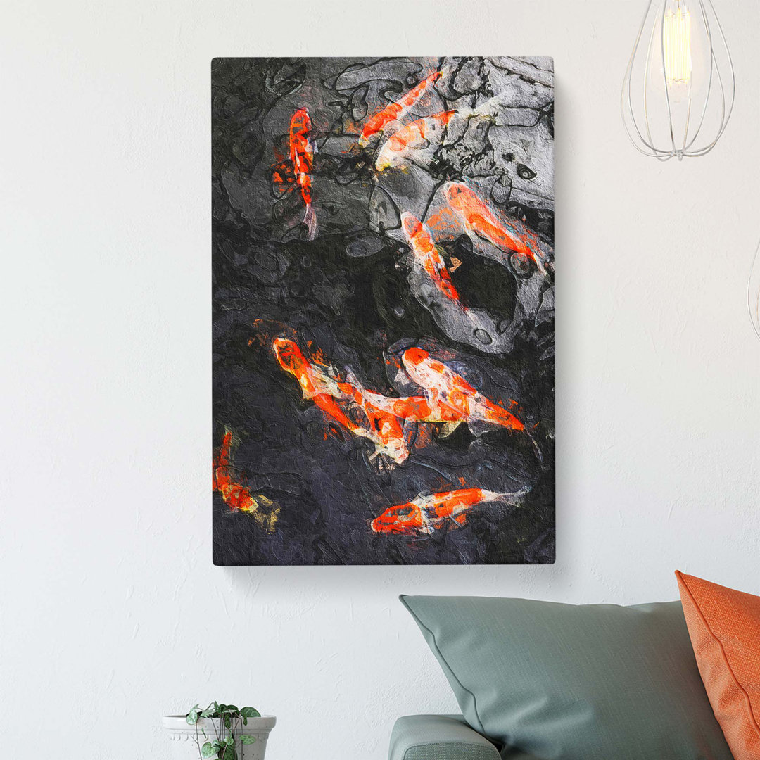 Carp & Koi Fish in Abstract - Wrapped Canvas