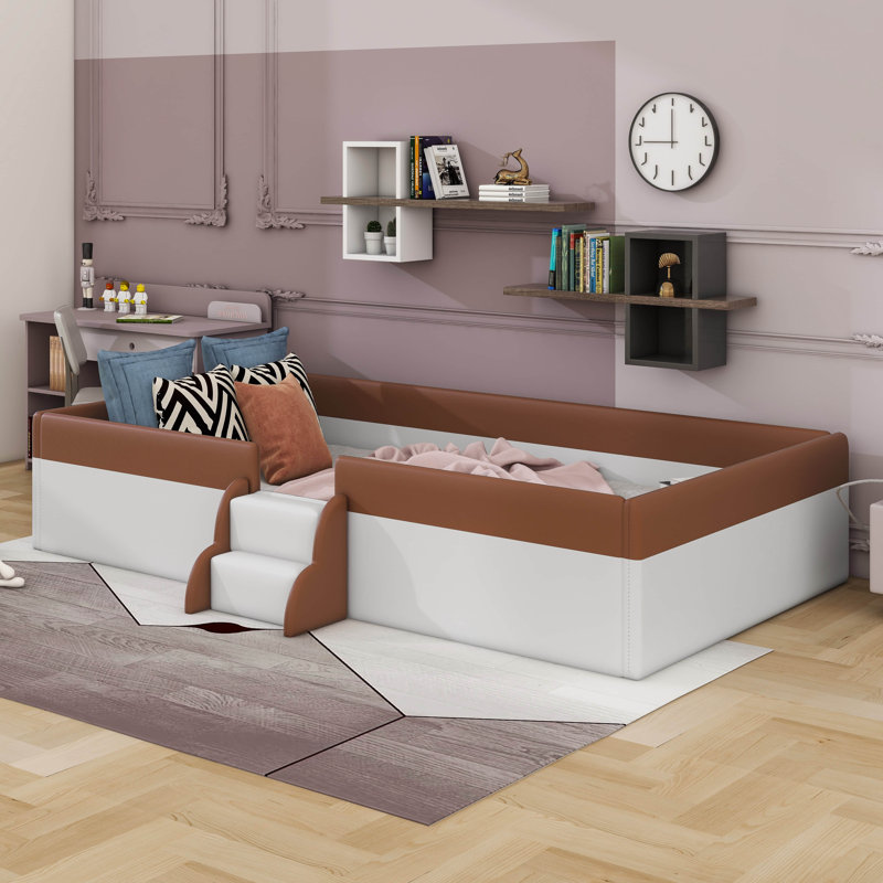 Upholstered Daybed Frame With Fence And Stairs, Twin