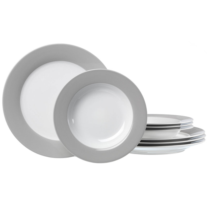 Piece Porcelain Dinnerware Set - Service for 4, Grey/Brown/Blue
