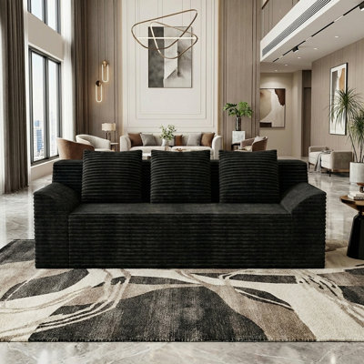 Boneless 71 Inch 3-Seater Sofa, Corduroy Fabric Modular Sectional Sofa, Deep Seat Couch No Assembly Required for Living Room, Bedroom, and Apartment(71 inch diagonal armrest)