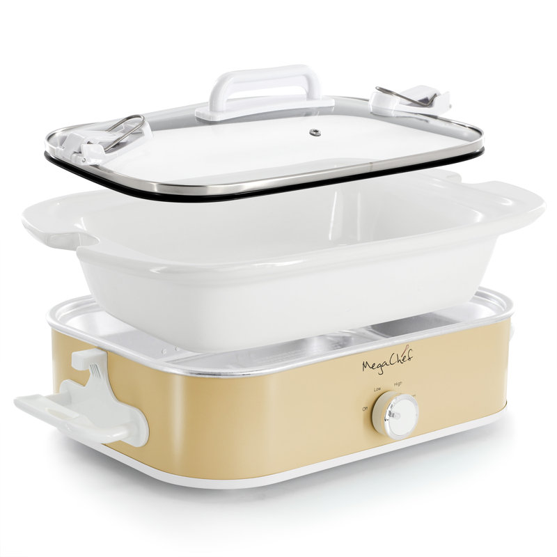 MegaChef 3.5 Quart Casserole Slow Cooker with 3 Temperature Settings, Cream