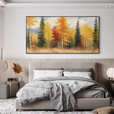 Très grand reproduction d'art sur toile - Paysage de forêt d'automne avec des arbres colorés, vue sur la montagne et décor de paysage naturel pour le salon ou la chambre à coucher "Assemblage requis (cadre non fini)"