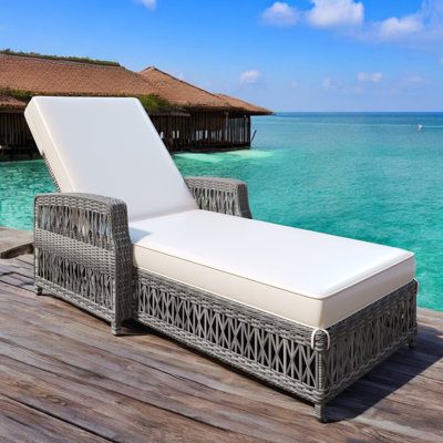 Outdoor Wicker Chaise Lounge With Cushions