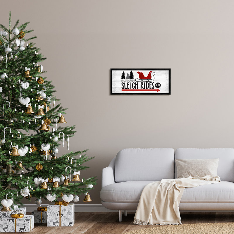 «Sleigh Rides» Rustic Grain, H 10 po x l 24 po x P 1,5 po, Giclée encadrée noir minuit