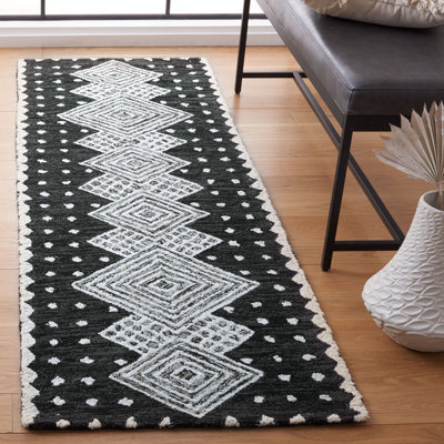 Tapis gris anthracite / ivoire en laine / coton touffeté à la main For bis