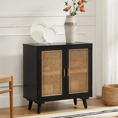 Emily 30'' Tall 2 - Rattan Door Accent Cabinet with Solid Wood Legs