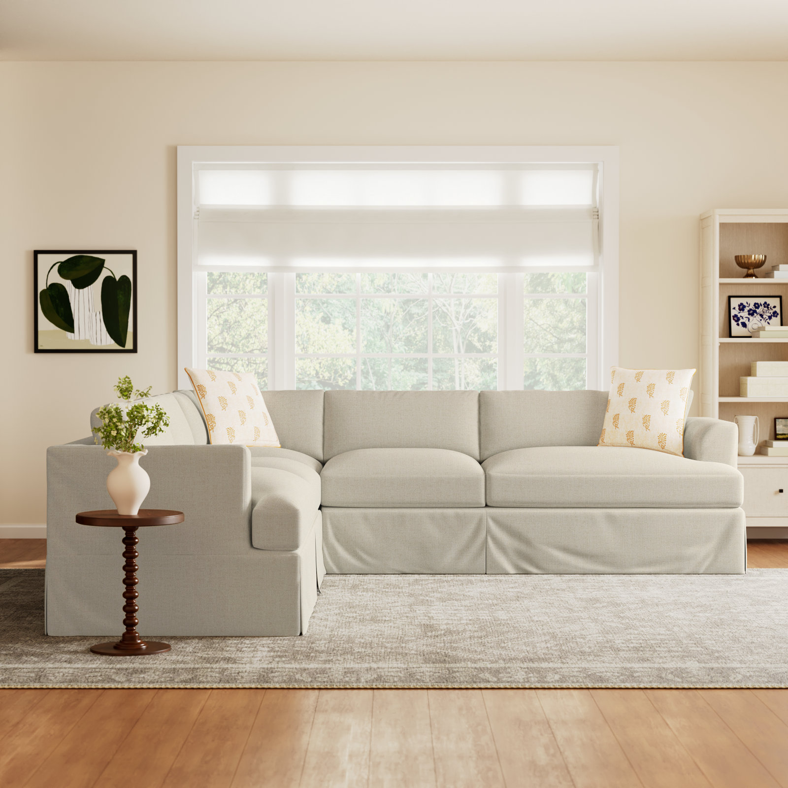 Lucia 4 - Piece Slipcovered L-Sectional, Bevin Natural Linen Blend, Right Hand Facing