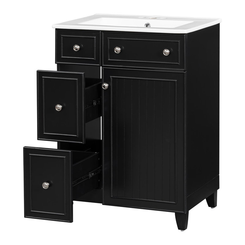 Meuble-lavabo de 24 po avec rangement, Noir, Argent argent