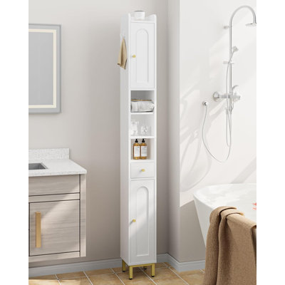 Armoire de rangement pour salle de bain, armoire de rangement étroite pour papier hygiénique, grand porte-papier hygiénique avec 2 portes et tiroir, organisateur de salle de bain avec tablette réglable pour petits espaces