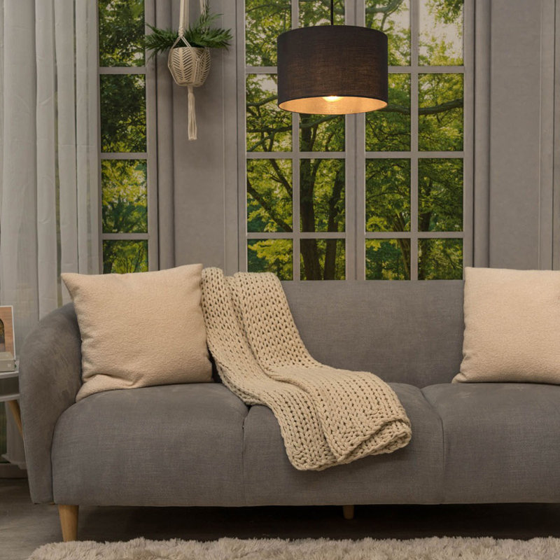 Symya 15 cm H Round Cotton Lamp Shade ( Slip-On ) in Cream, Black